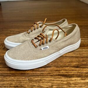 Vans Beige Canvas Low Top Sneakers with Tan Laces